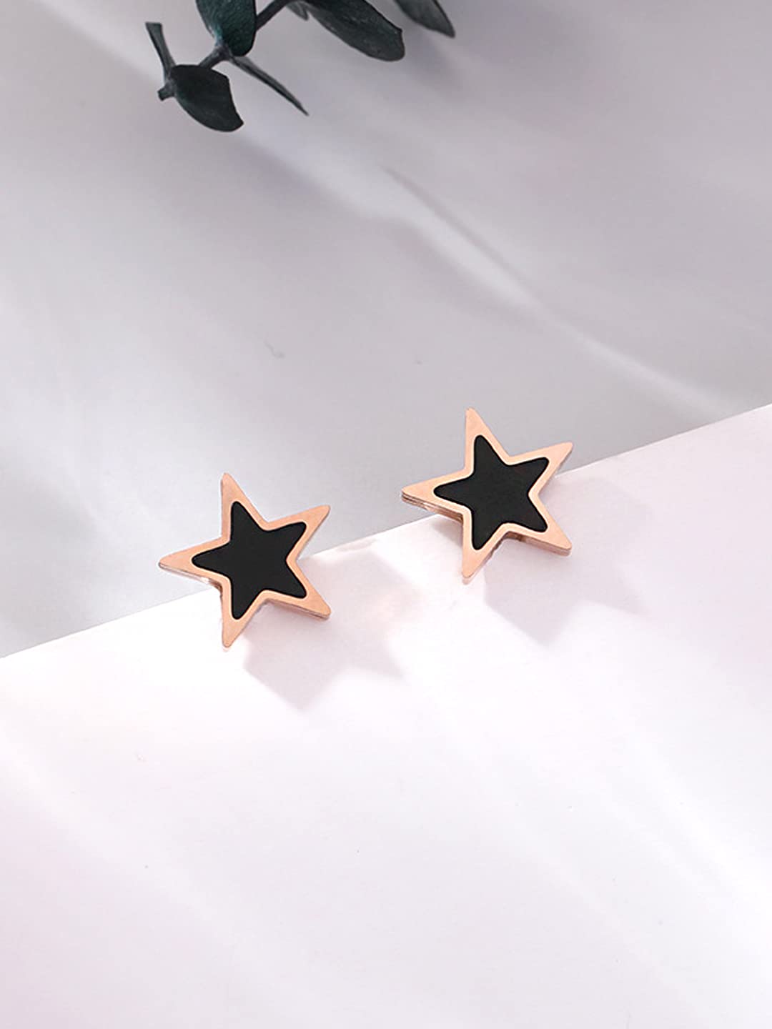 Yellow Chimes Stud Earrings for Women Western Rose Gold Plated Stainless Steel Black Star Shaped Studs Earrings For Women and Girls