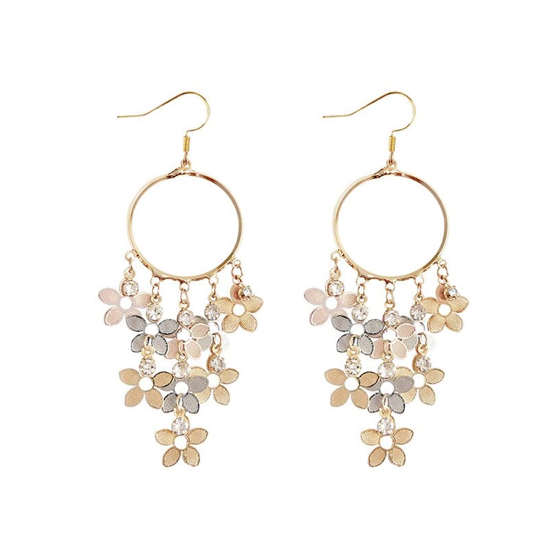 Yellow Chimes Earrings For Women Gold Tone Open Circle Crystal Flower Hanging Hook Drop Earrings For Women and Girls