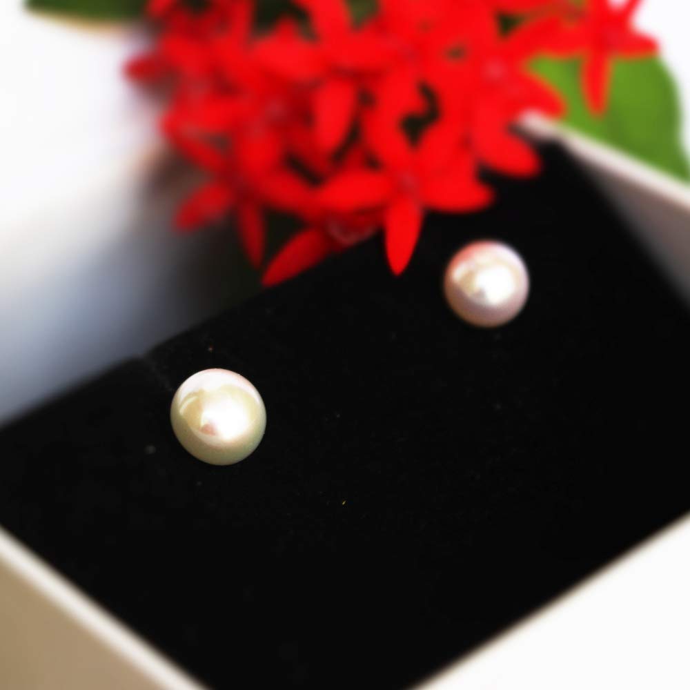 Yellow Chimes Original Freshwater Button Pearl 925 Sterling Silver Hallmark and Certified Purity Studs Earrings for Women and Girls