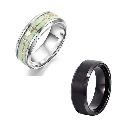 Yellow Chimes Rings for Men 2 pcs of Combo Stainless Steel Heartbeat and Smooth Finished band Designed Rings for Men and Boys