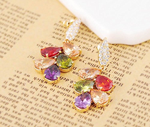 Yellow Chimes Multi color Swiss Cubic Zirconia 18K Gold Plated Dangle & Drop Earring for Women