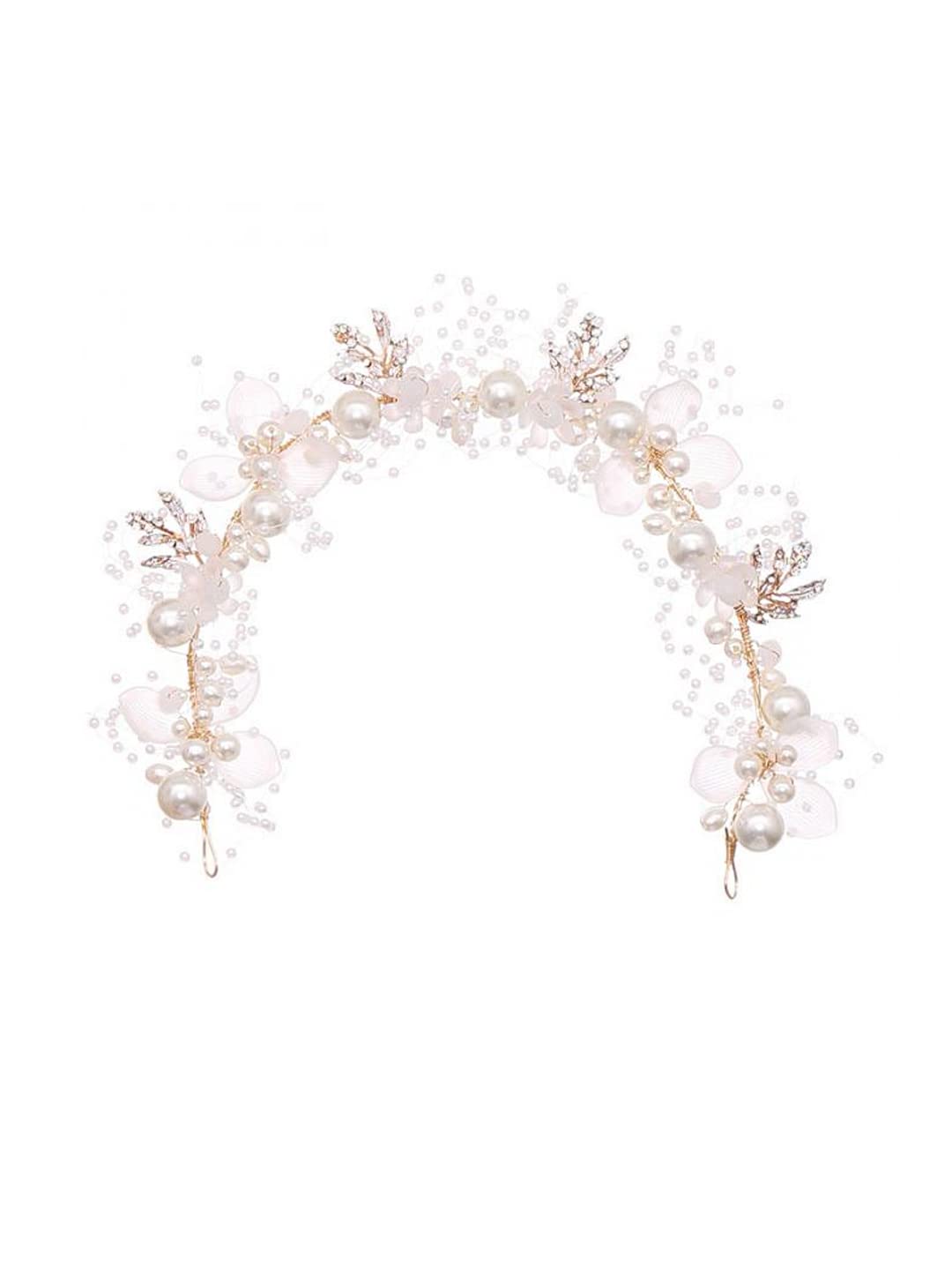 Yellow Chimes Bridal Hair Vine for Women and Girls Bridal Hair Accessories for Wedding White Headband Hair Accessories Wedding Jewellery for Women Floral Pearl Bridal Wedding Head band Hair Vine for Girls