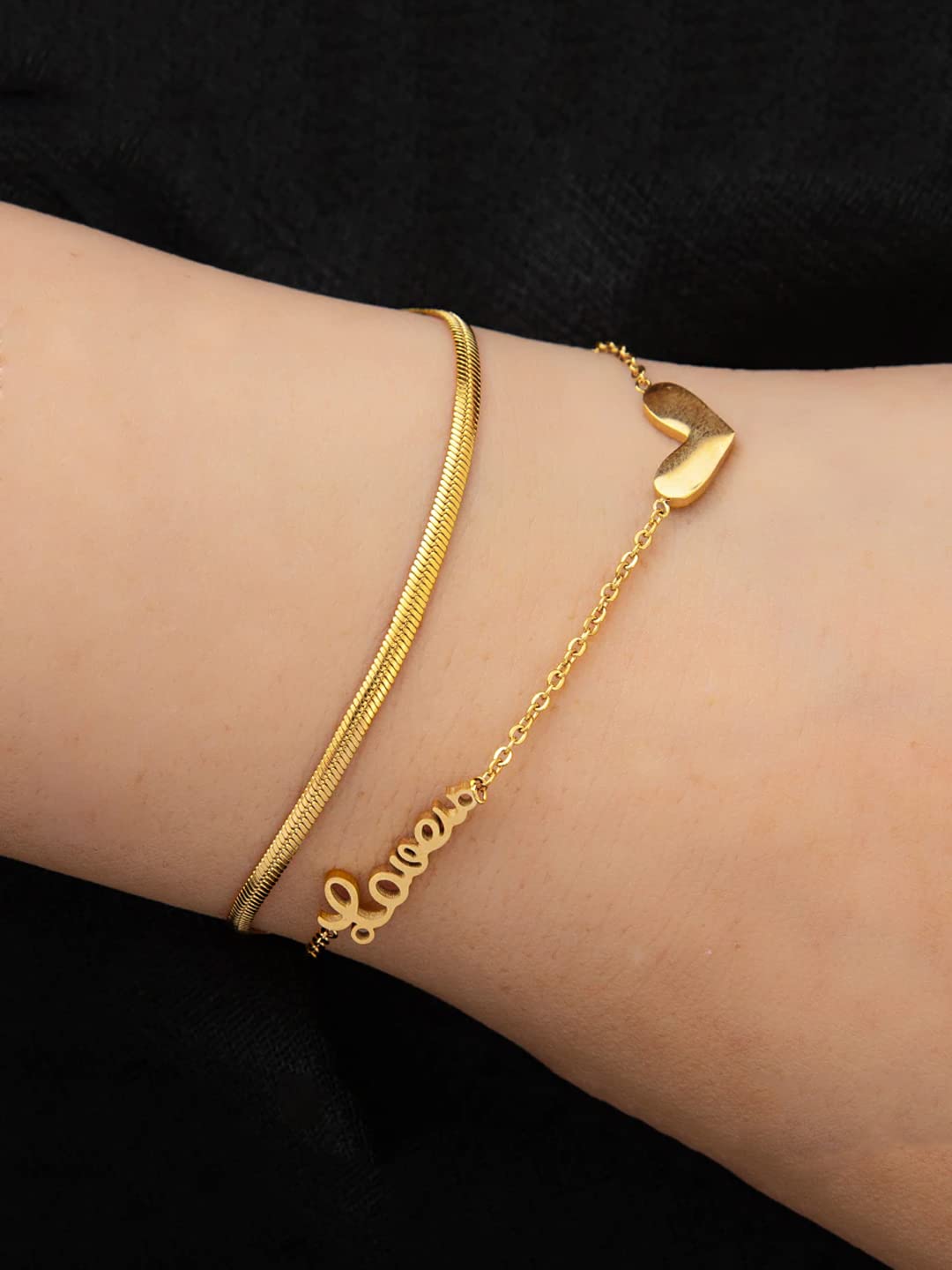 Yellow Chimes Chain Bracelet for Women Gold-Plated 2 Layered Stainless Steel Heart Charm Love Bracelet For Women and Girls