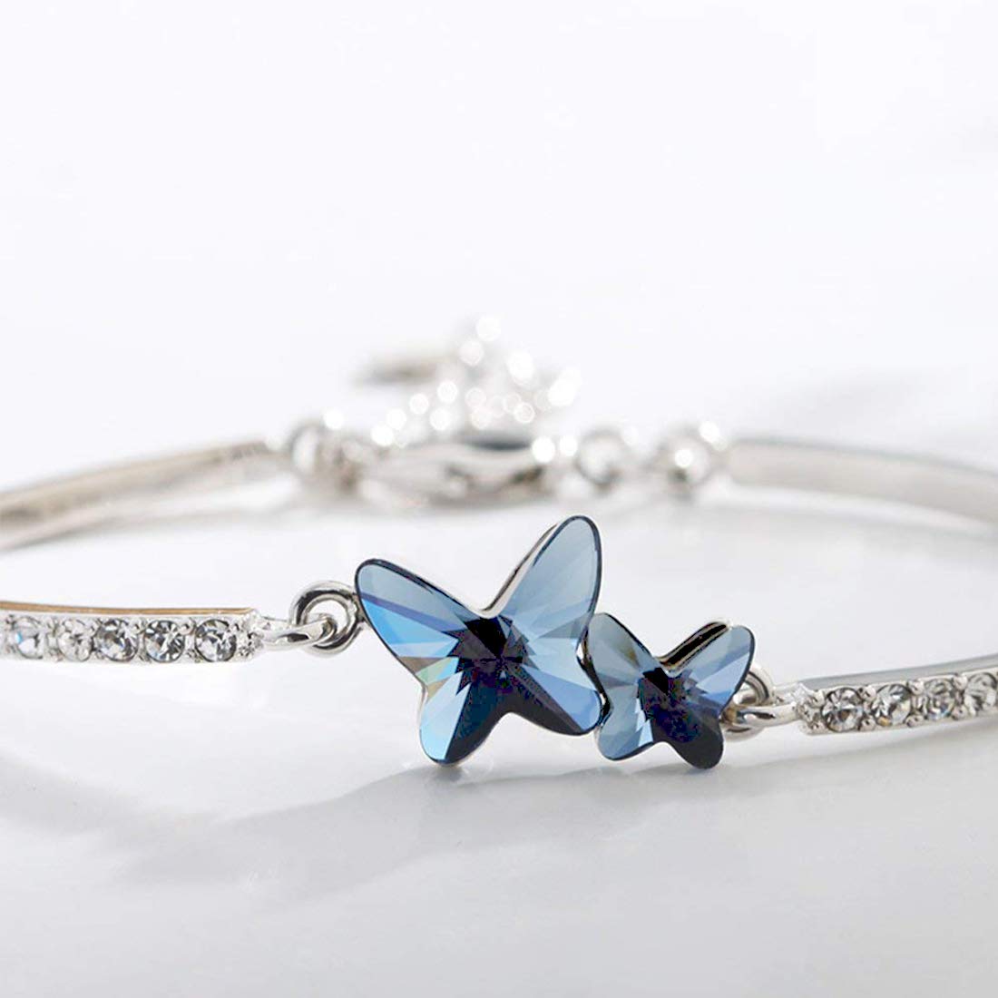 Yellow Chimes Valentine Gift for Girls Silver Plated Blue Butterfly Crystal Bracelet for Women and Girls