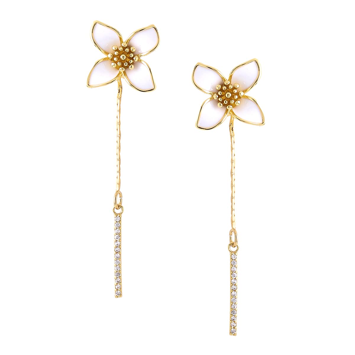 Yellow Chimes Earrings For Women Gold Tone White Color Floral Stud Back Chain Drop Dangler Earrings For Women and Girls