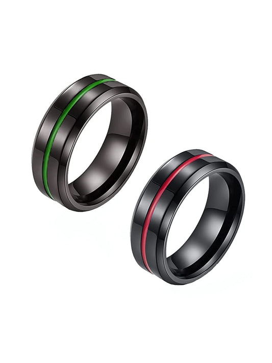 Yellow Chimes Rings for Men Combo of 2 Pcs Stainless Steel Rings Black Toned Grooved Center Band Rings for Men and Boys