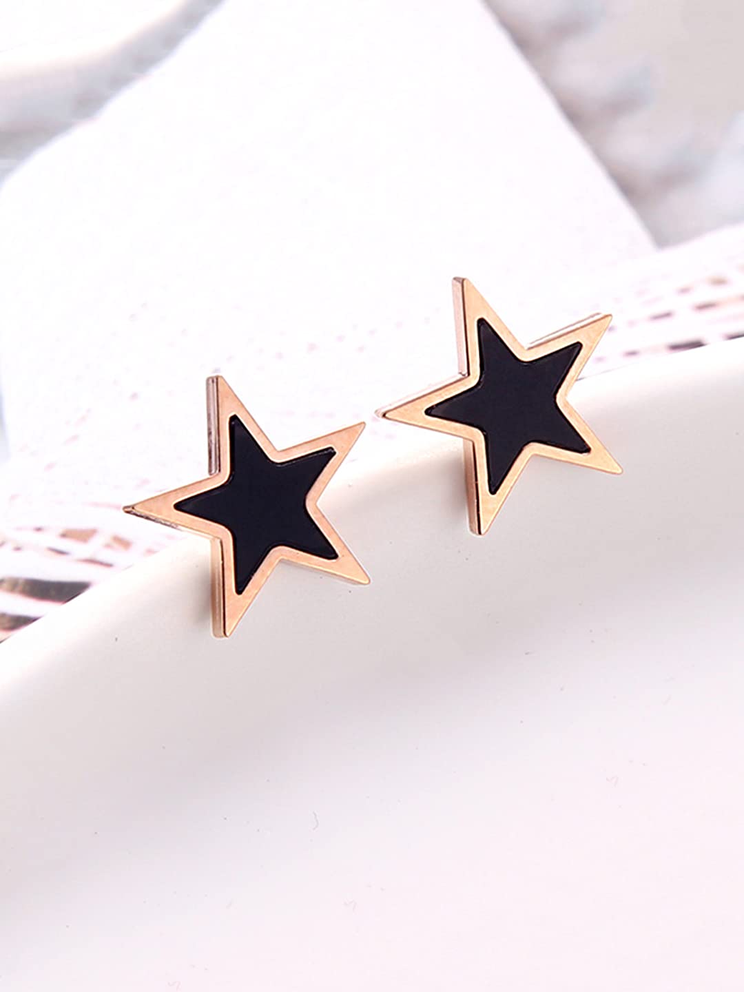 Yellow Chimes Stud Earrings for Women Western Rose Gold Plated Stainless Steel Black Star Shaped Studs Earrings For Women and Girls