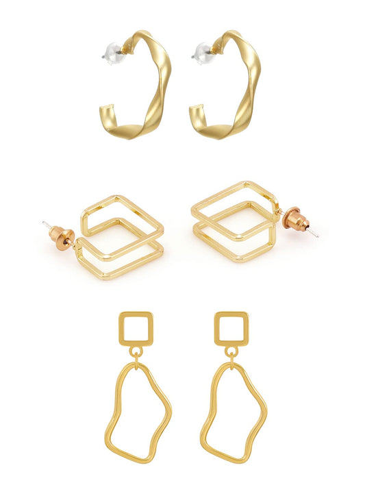 Yellow Chimes Combo of 3 Pairs Latest Fashion Gold Plated Geometric Design Drop Earrings for Women and Girls, Medium (YCFJER-16GEOMTRC-C-GL)