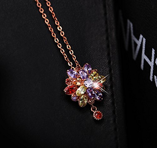 Yellow Chimes Crystal Chain Pendant for Women Double Flower Swiss Cubic Zircon 18K RoseGold Plated Chain Pendant for Women and Girls