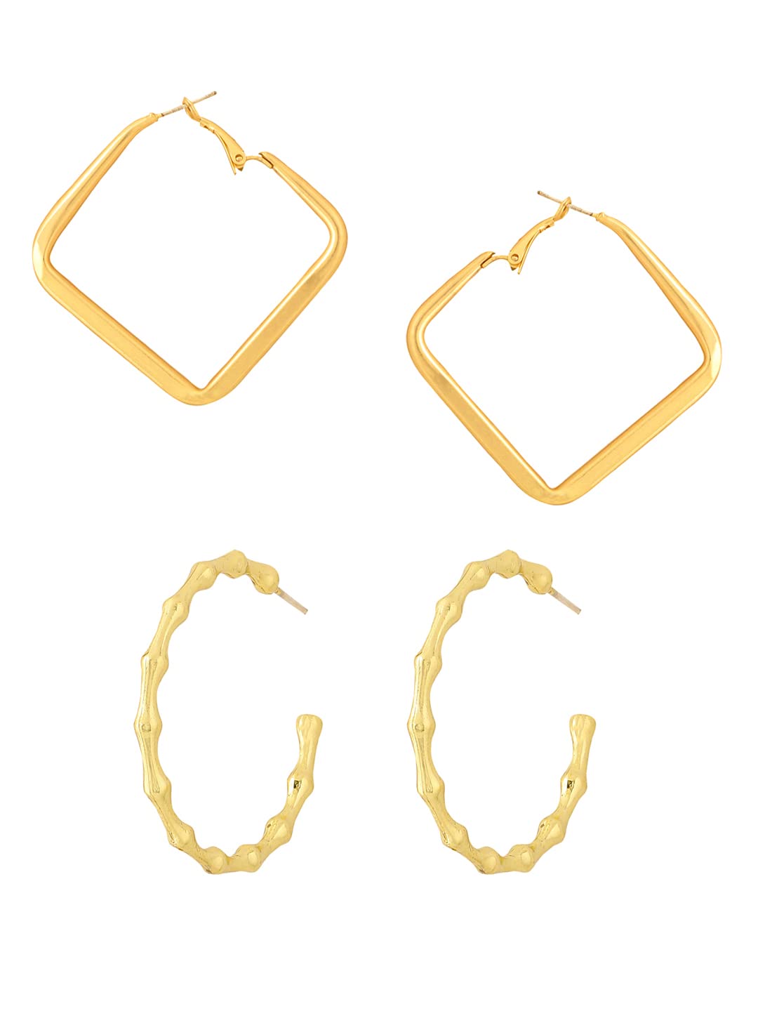 Yellow Chimes Earrings for Women and Girls Fashion Golden Hoop Earrings | Combo of 2 Pairs Geometric Hoops Earrings | Birthday Gift for Girls & Women Anniversary Gift for Wife