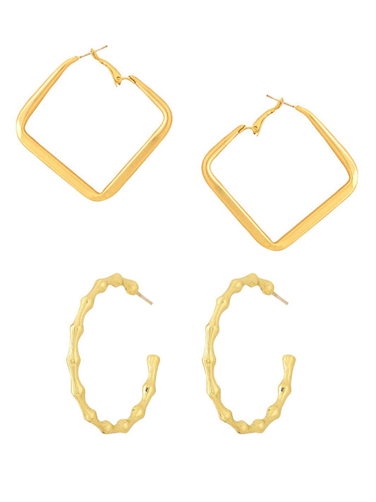 Yellow Chimes Earrings for Women and Girls Fashion Golden Hoop Earrings | Combo of 2 Pairs Geometric Hoops Earrings | Birthday Gift for Girls & Women Anniversary Gift for Wife