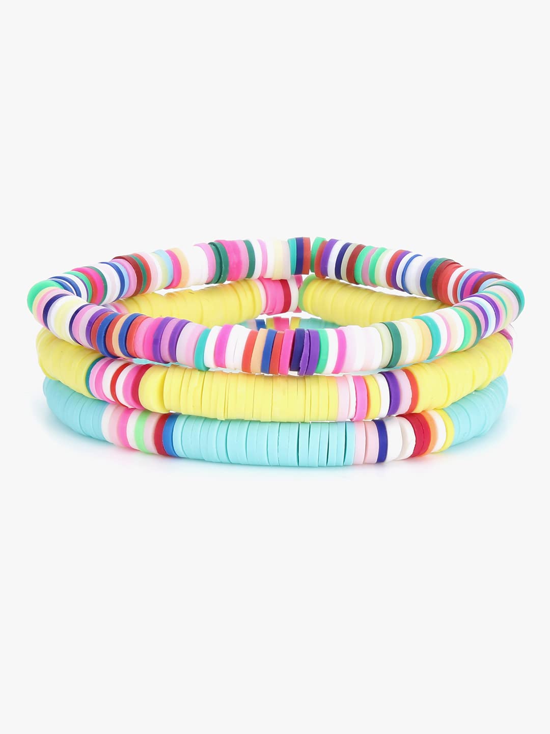 Yellow Chimes Bracelets for Women Combo of 3 PCs Heishi Bracelets Set Lightweight Stack Rainbow Summer Beach Accessory for Girls and Women.