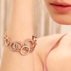 Yellow Chimes Women's Fashion Rose Gold Crystal Studded Coin Shaped Bracelet