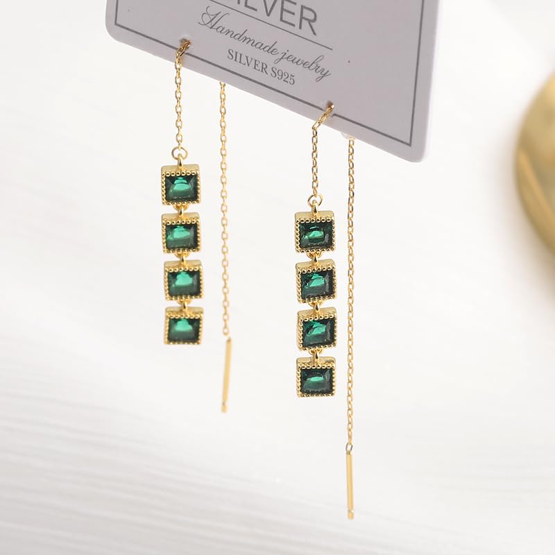 Yellow Chimes Earrings for Women and Girls Fashion Green Crystal Threader Earrings | Gold Plated Western Style Long Chain Earrings | Birthday Gift for Girls & Women Anniversary Gift for Wife