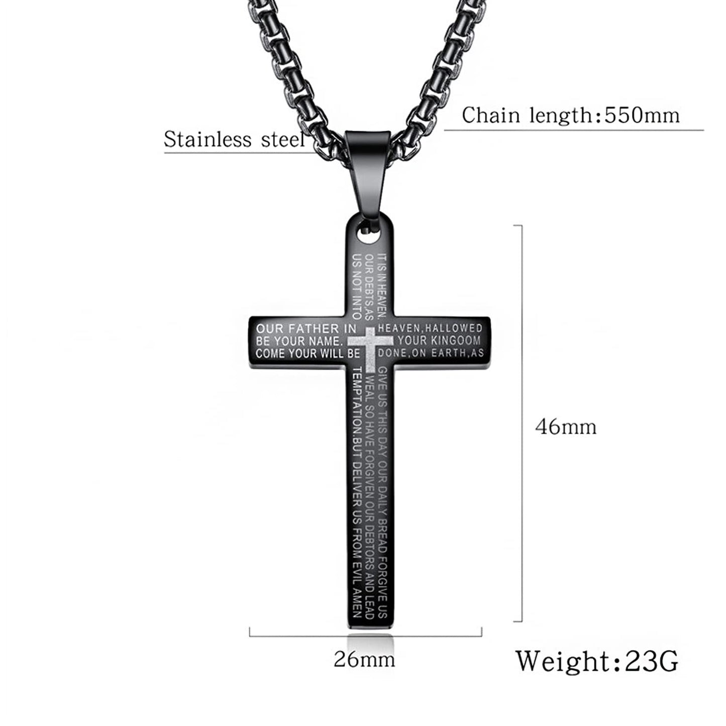 Yellow Chimes Pendant for Men and Boys Black Pendants For Men | Stainless Steel Lord's Prayer Cross Pendant Necklace Chain for Men | Birthday Gift for Men and Boys Anniversary Gift for Husband