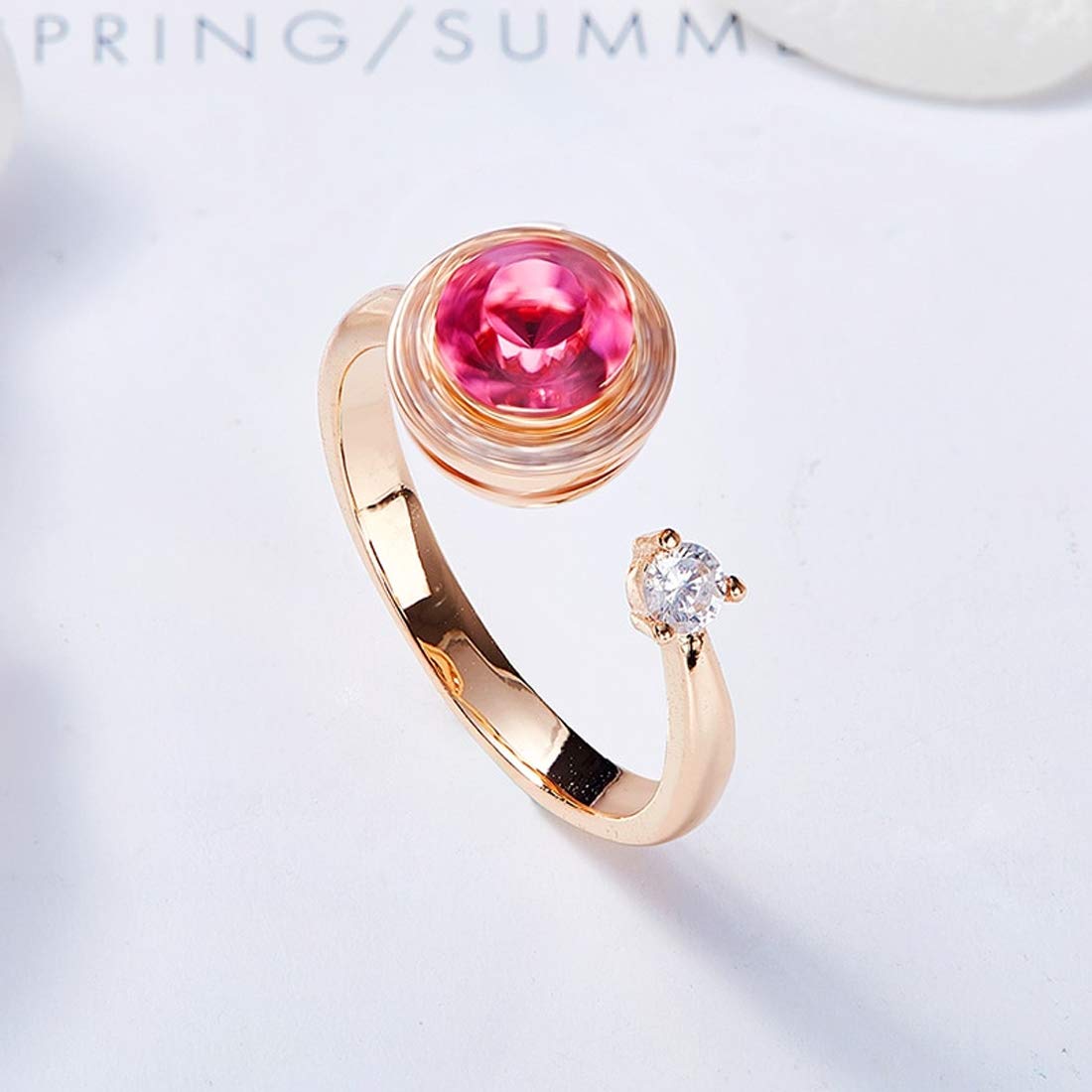 Yellow Chimes Rings for Women and Girls Pink Crystals from Swarovski Ring Adjustable Crystal Rings Rose Gold Plated Rotating Crystal Finger Ring for Women | Birthday Gift For girls and women Anniversary Gift for Wife