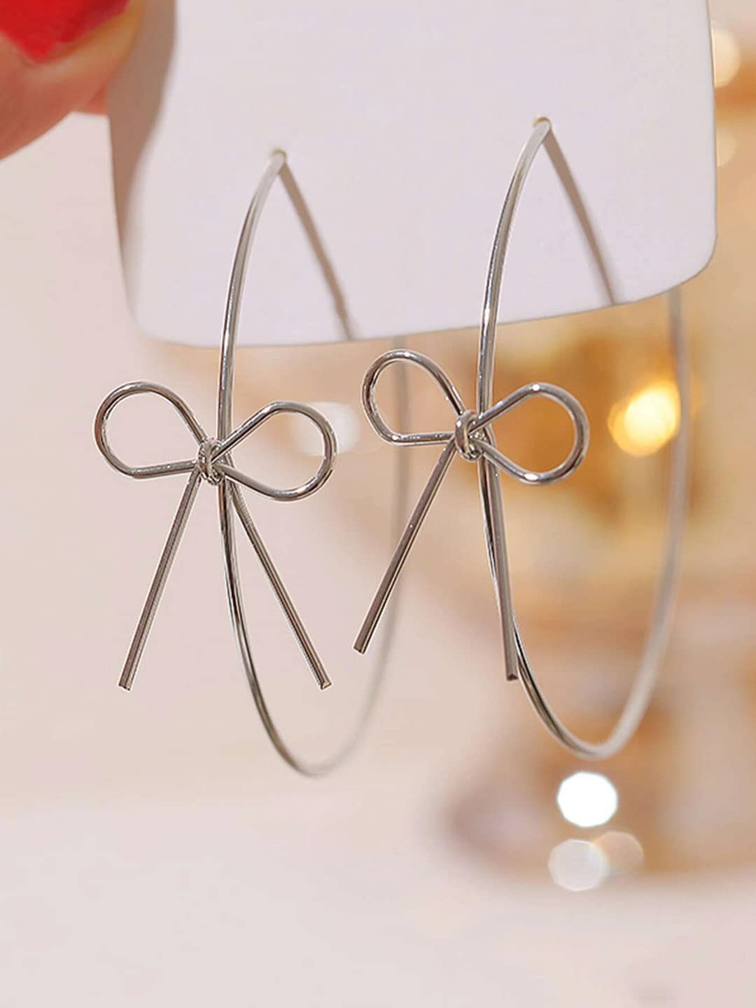 Yellow Chimes Earrings for Women and Girls Hoop Earrings for Girls | Silver Toned Bow Designed Hoop Earrings | Birthday Gift for girls and women Anniversary Gift for Wife