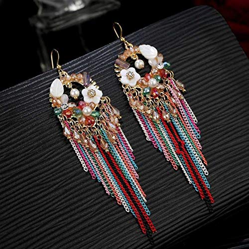 Yellow Chimes Exclusive Designer Luxurious Limited Edition Sparkling Colors Onyx Pearl Crystal Chain Dangle Tassel Earrings For Women