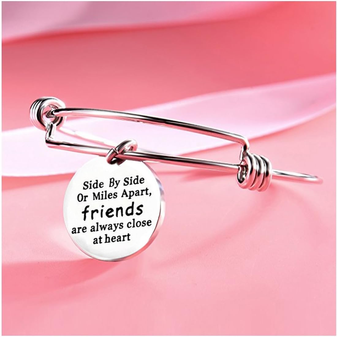 Kairangi Bracelet for Women Engraved Friend Love Steel Charm Silver Bracelet for Girls and Women