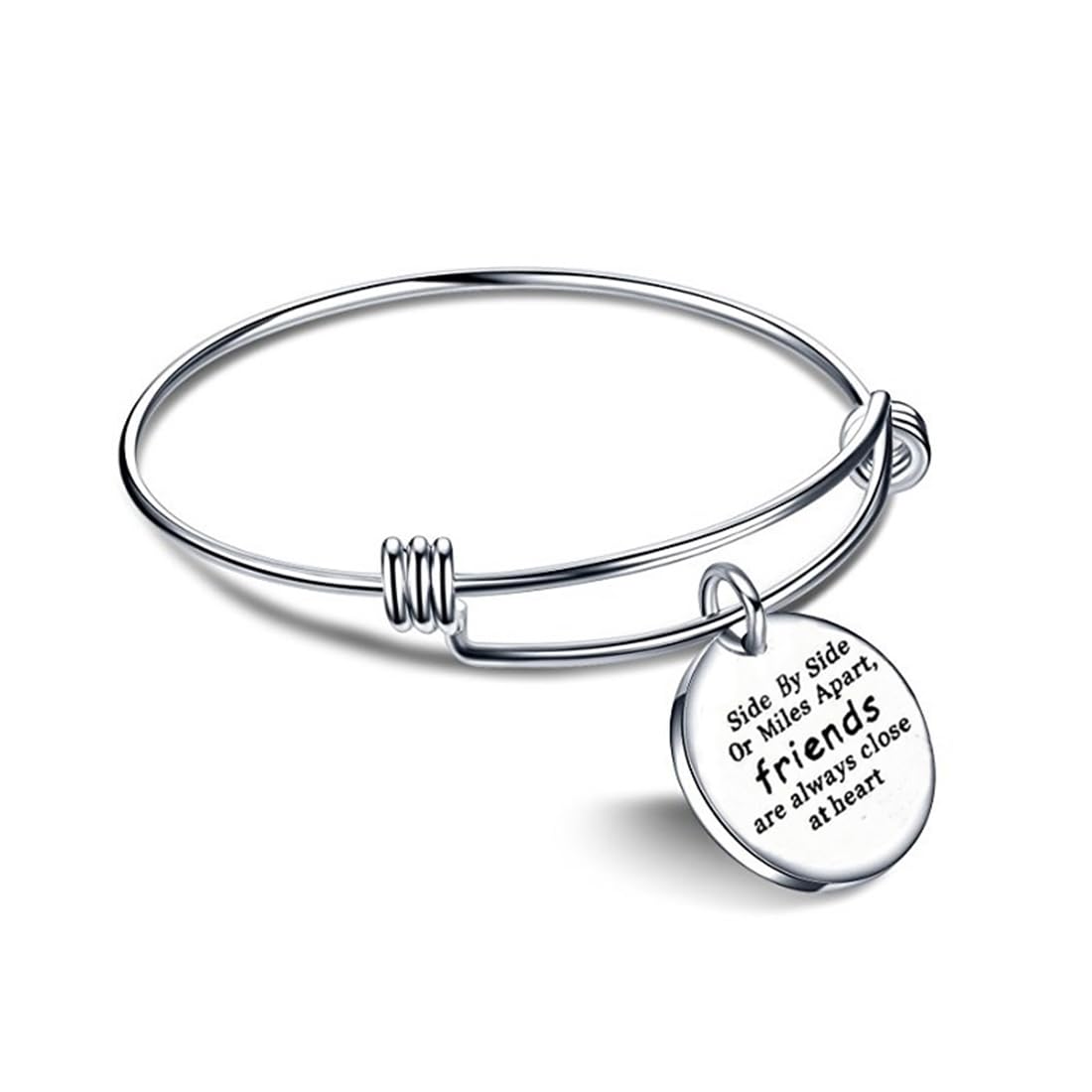 Kairangi Bracelet for Women Engraved Friend Love Steel Charm Silver Bracelet for Girls and Women