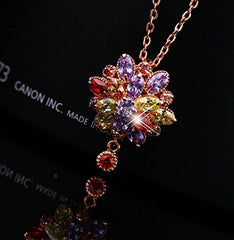 Yellow Chimes Crystal Chain Pendant for Women Double Flower Swiss Cubic Zircon 18K RoseGold Plated Chain Pendant for Women and Girls