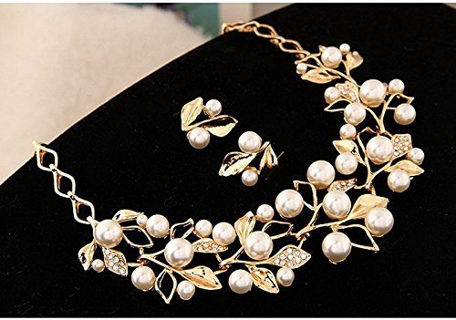 Yellow Chimes Jewellery Set for Women and Girls Fashion Golden Pearl Necklace Set for Women | Gold Plated Leafy Pearl Necklace Set | Birthday Gift for girls and women Anniversary Gift for Wife