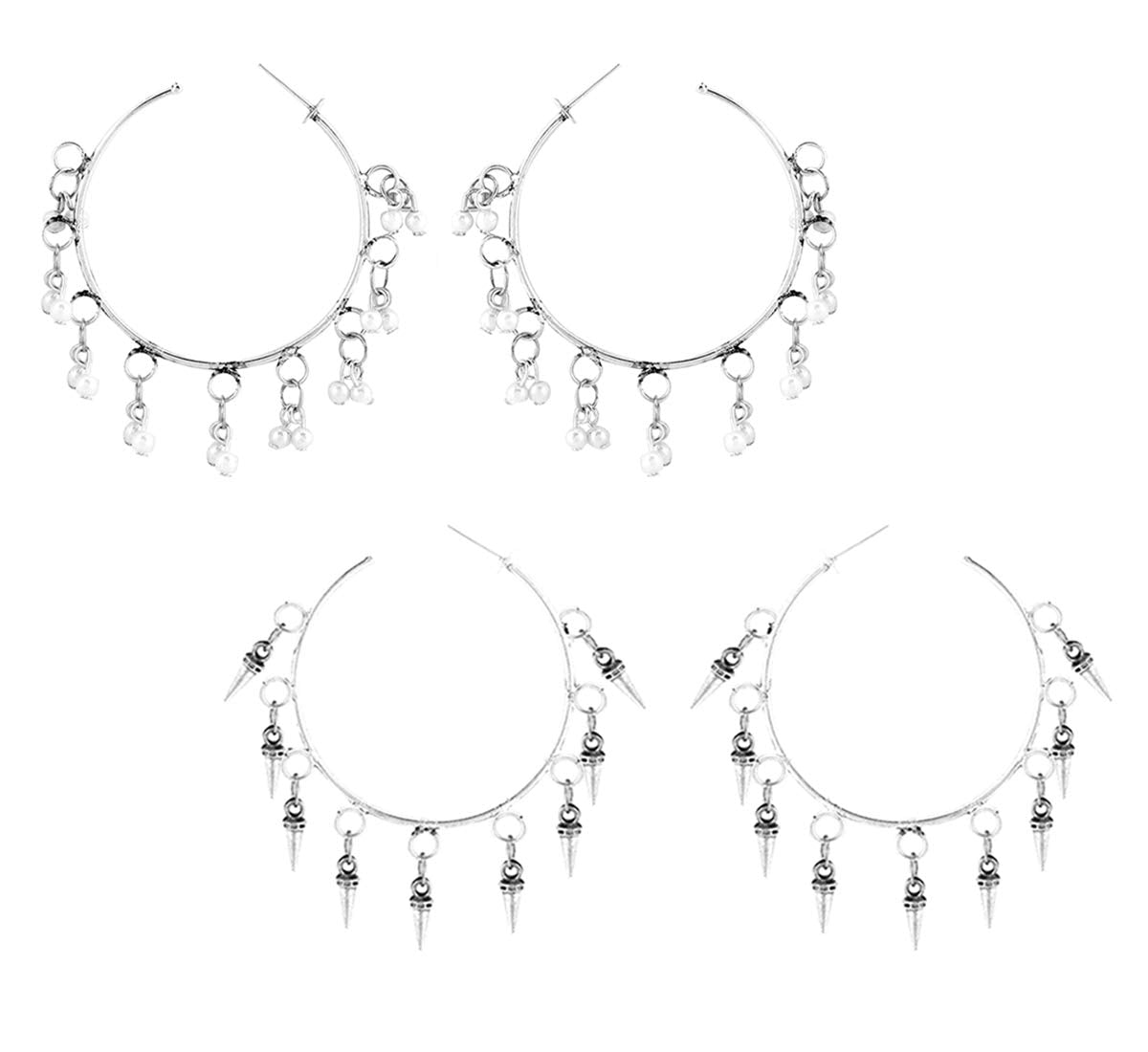 Yellow Chimes Combo of Two Pair's Silver Oxidised Traditional Hoop Earrings for Women and Girls