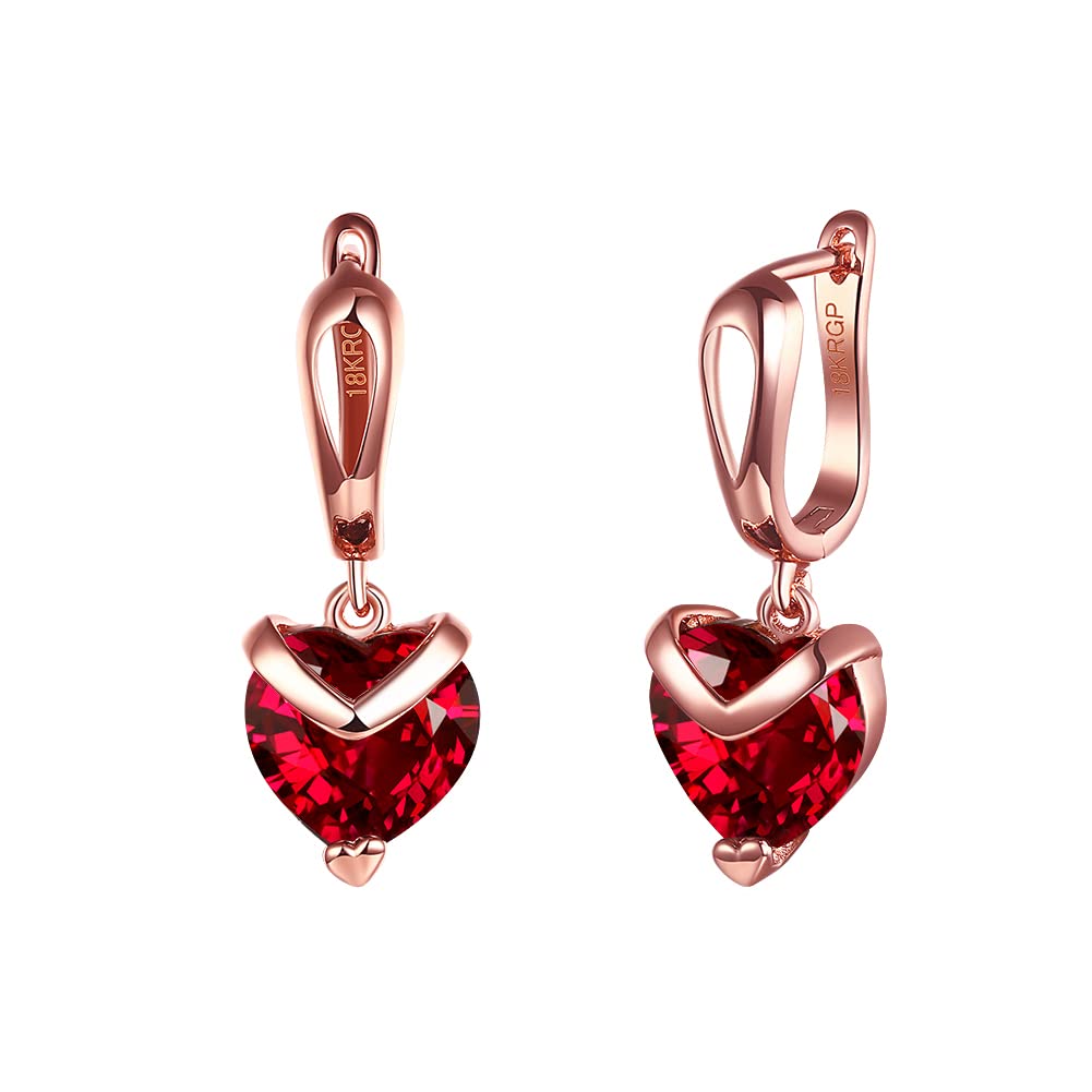 Yellow Chimes Clip On Earrings for Women Red Heart A5 Grade Crystal 18K Rose Gold Plated Drop Earrings Women and Girls