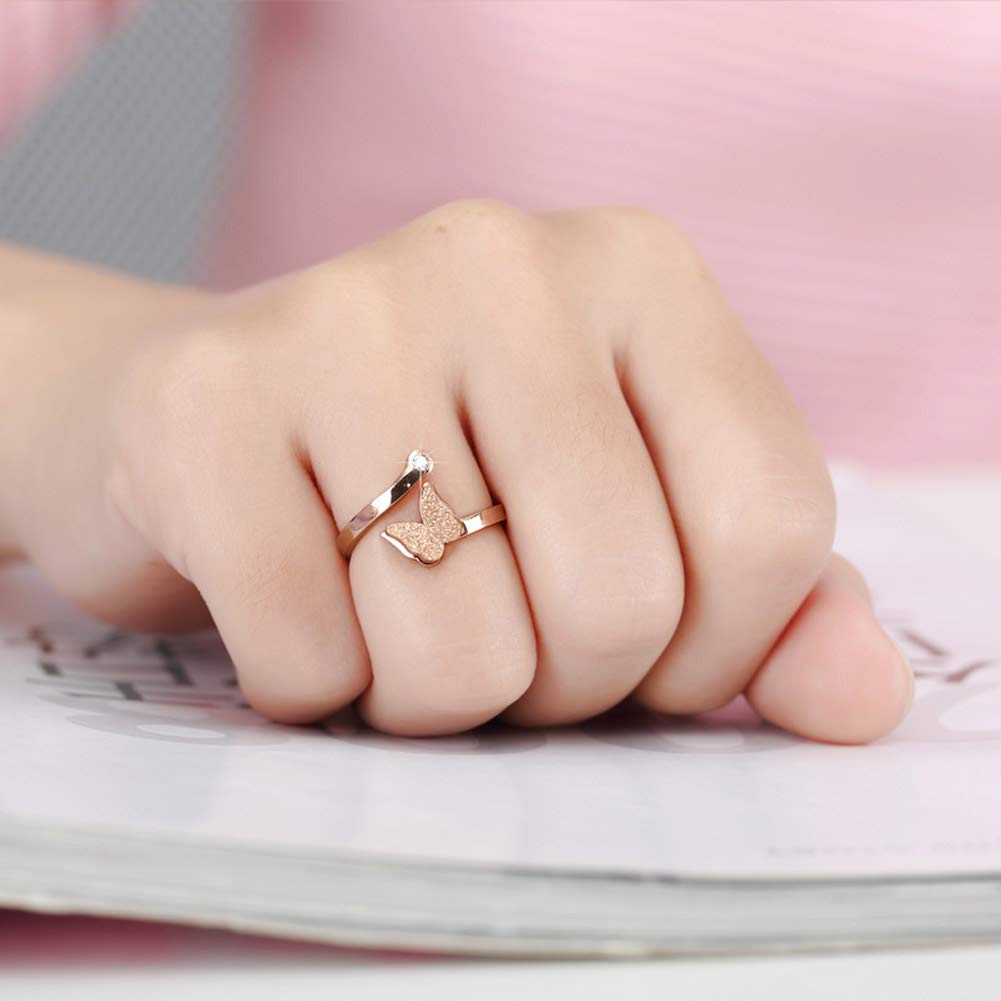 Yellow Chimes Rings for Women Charming Dual Butterfly Ring Surgical Steel 18K Real Rose Gold Plated Adjustable Ring for Girls and Women.