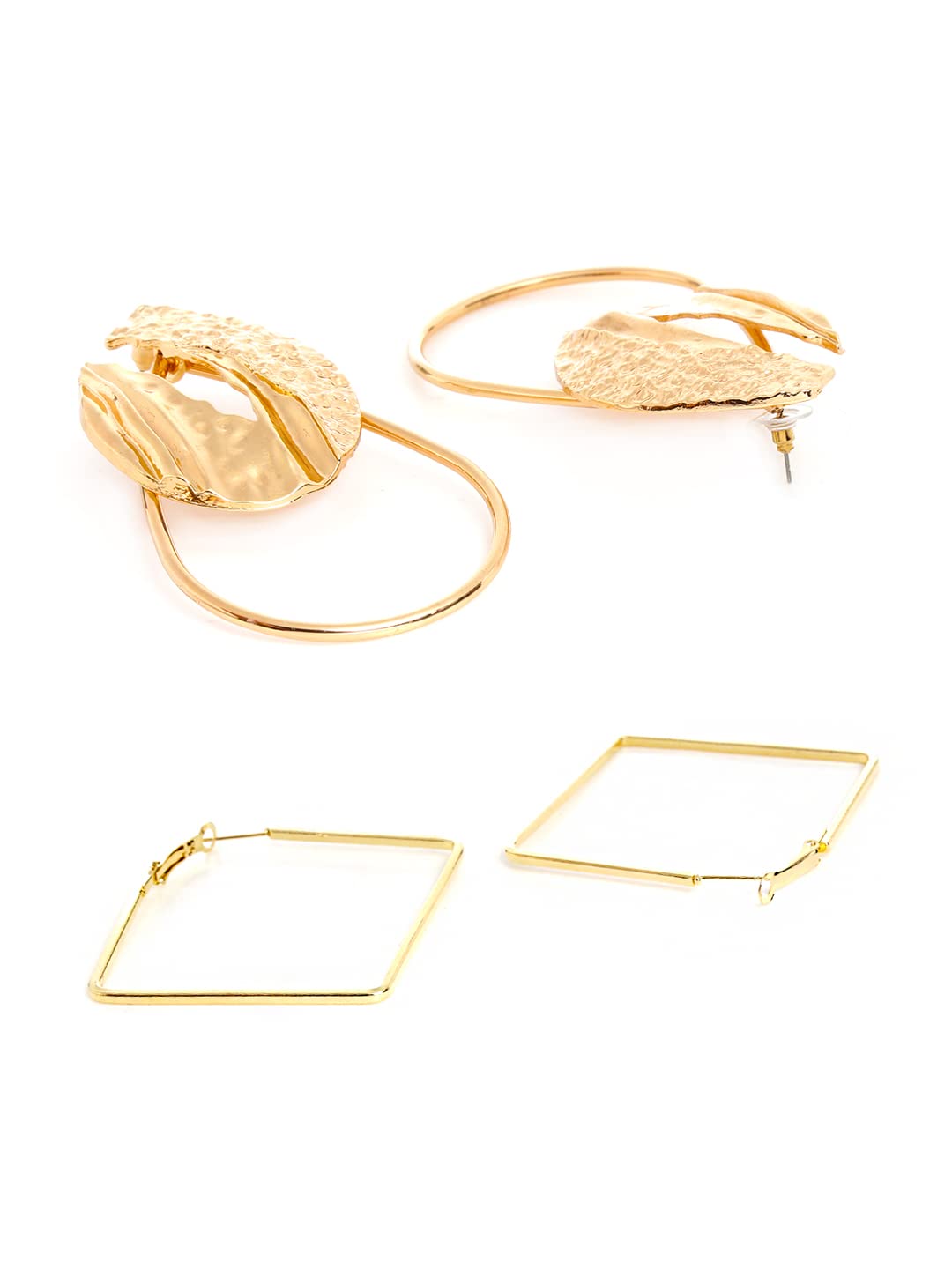 Yellow Chimes Combo of 2 Pairs Latest Fashion Gold Plated Geometric Shape Square Round Design Hoop Earrings for Women and Girls, Medium (YCFJER-14GEOMTRC-C-GL)