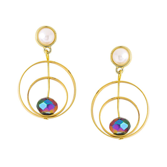 Yellow Chimes Earrings For Women Gold Tone Pearl Multicolor Crystal Circle Drop Dangle Earring For Women and Girls