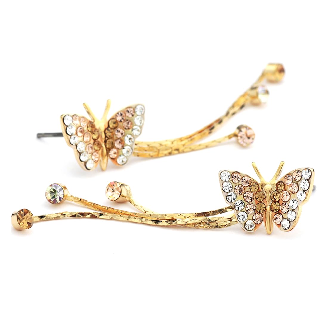 Kairangi Danglers Earrings for Women Butterfly Shaped Gold Plated Crystal Dangler Earrings for Women and Girls