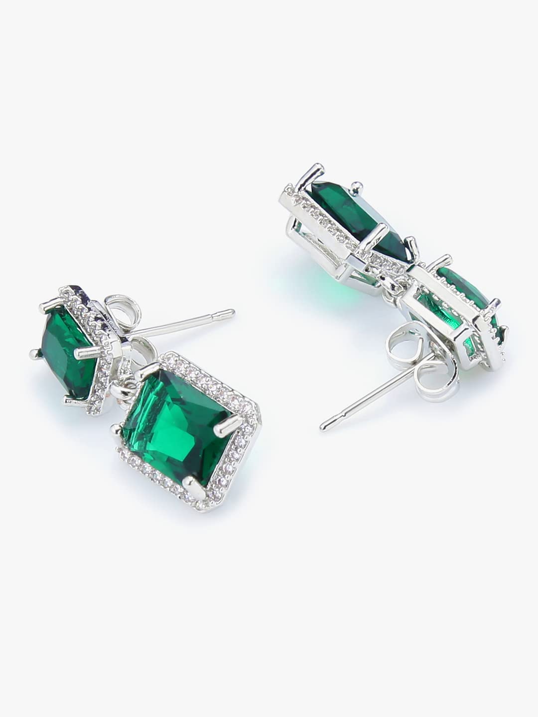 Kairangi Crystal Drop Earrings for Women Elegant Silver Plated Green Crystal Drop Earrings for Women and Girls