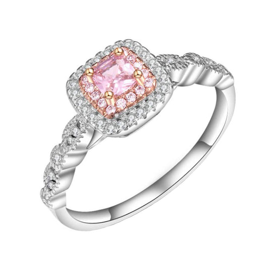 Yellow Chimes Rings for Women Elegant Sparkling Pink and white colored Crystal Square Shaped Silver Plated Rings for Women and Girl's.