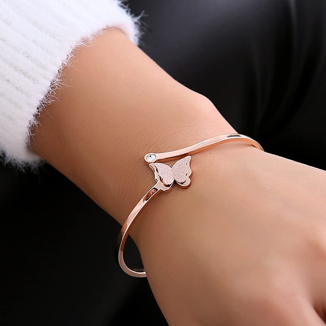 Yellow Chimes Valentine Gift for Girls Bracelet for Women and Girls | Fashion Rose Gold and White Stone Bracelet | Butterfly Charming Shaped | Birthday Gifts For Women Valentine Gift for Girls