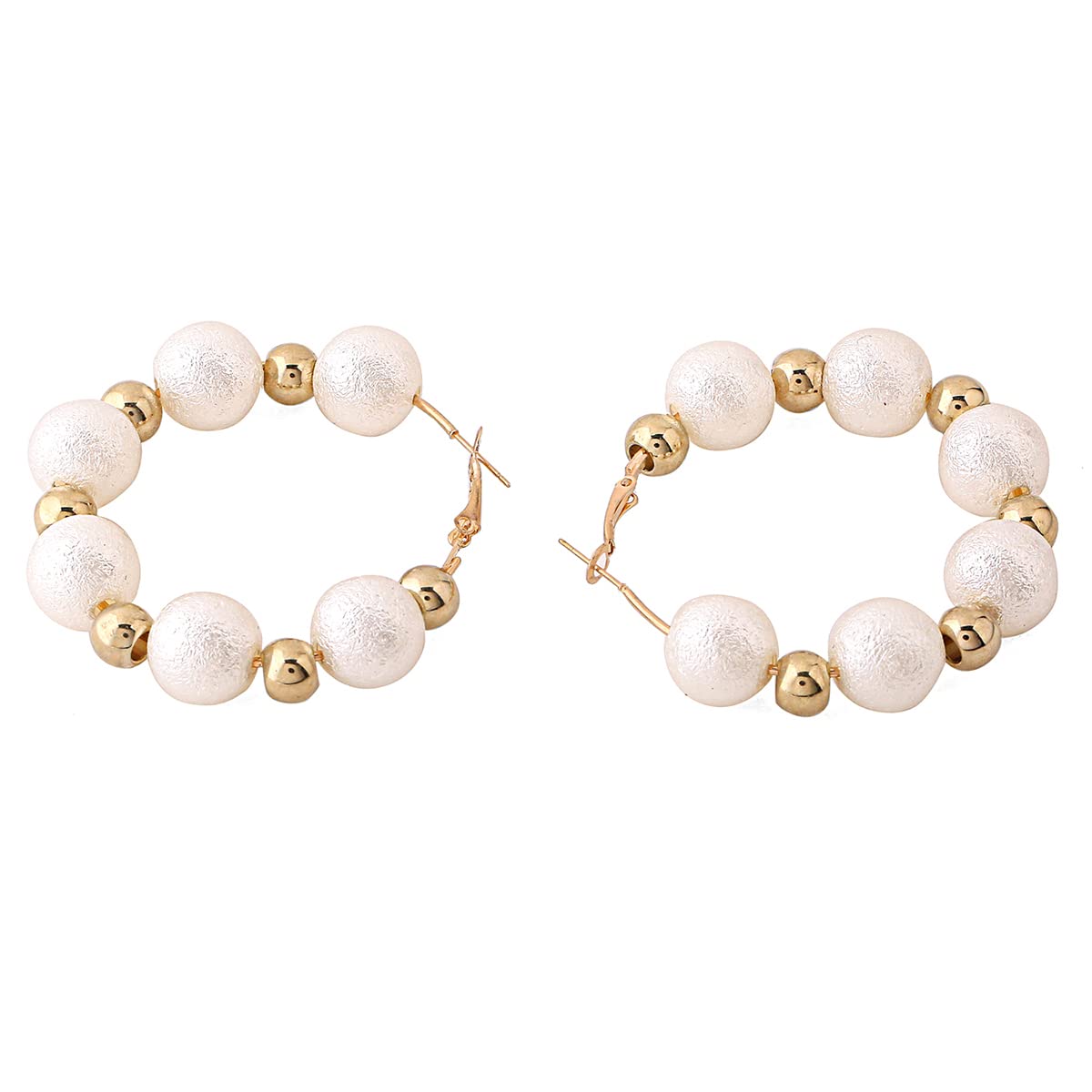 Yellow Chimes Earrings For Women Gold Tone Big Pearl Small Golden Bead Studded Hoop For Women and Girls