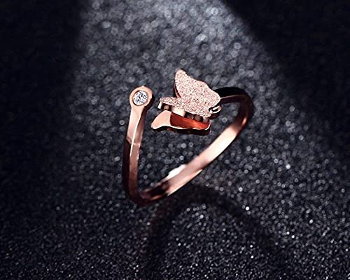 Yellow Chimes Rings for Women Charming Dual Butterfly Ring Surgical Steel 18K Real Rose Gold Plated Adjustable Ring for Girls and Women.