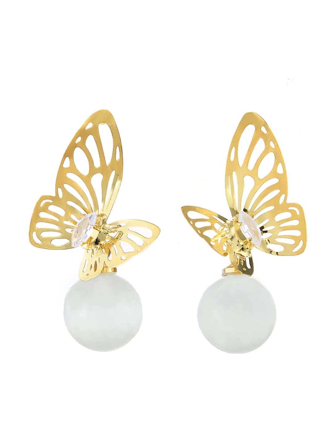 Yellow Chimes Earrings For Women Gold Tone Butterfly Stud With White Pearl Hanging Drop Earrings For Women and Girls