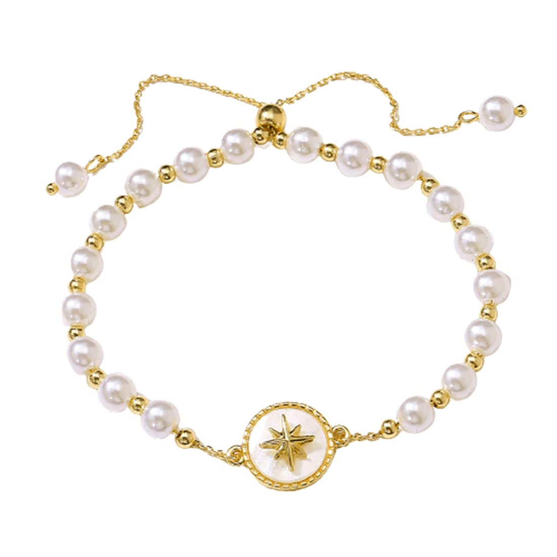 Yellow Chimes Bracelet For Women Gold Tone Pearl Beaded Adjustable With Centre Charm Bracelet For Women and Girls