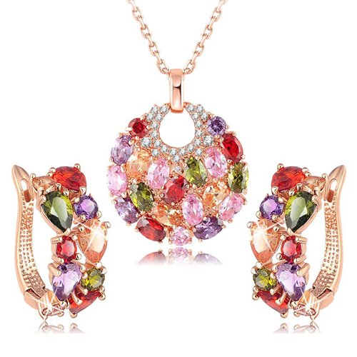 Yellow Chimes Pendant Set for Women Swiss Zircon Multicolor Pendant Rose Gold Plated Pendant with Earings Set for Women and Girls.