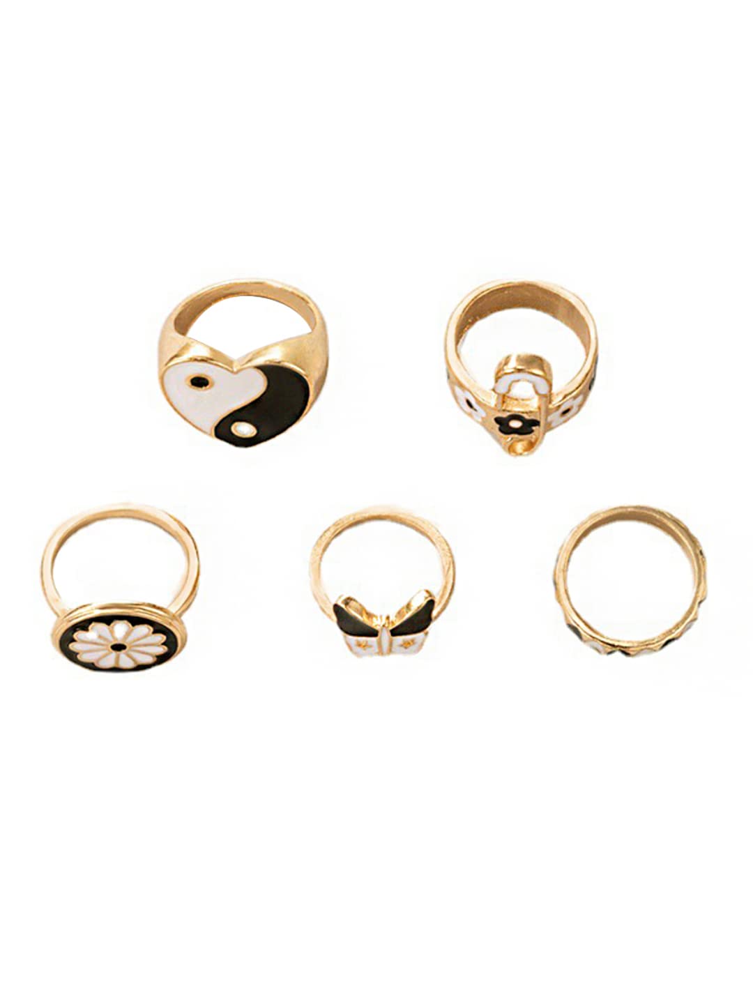 Yellow Chimes Knuckle Rings for Women 5 Pcs Black Stack Rings Gold Plated Midi Finger Knuckle Ring Set for Women and Girls.