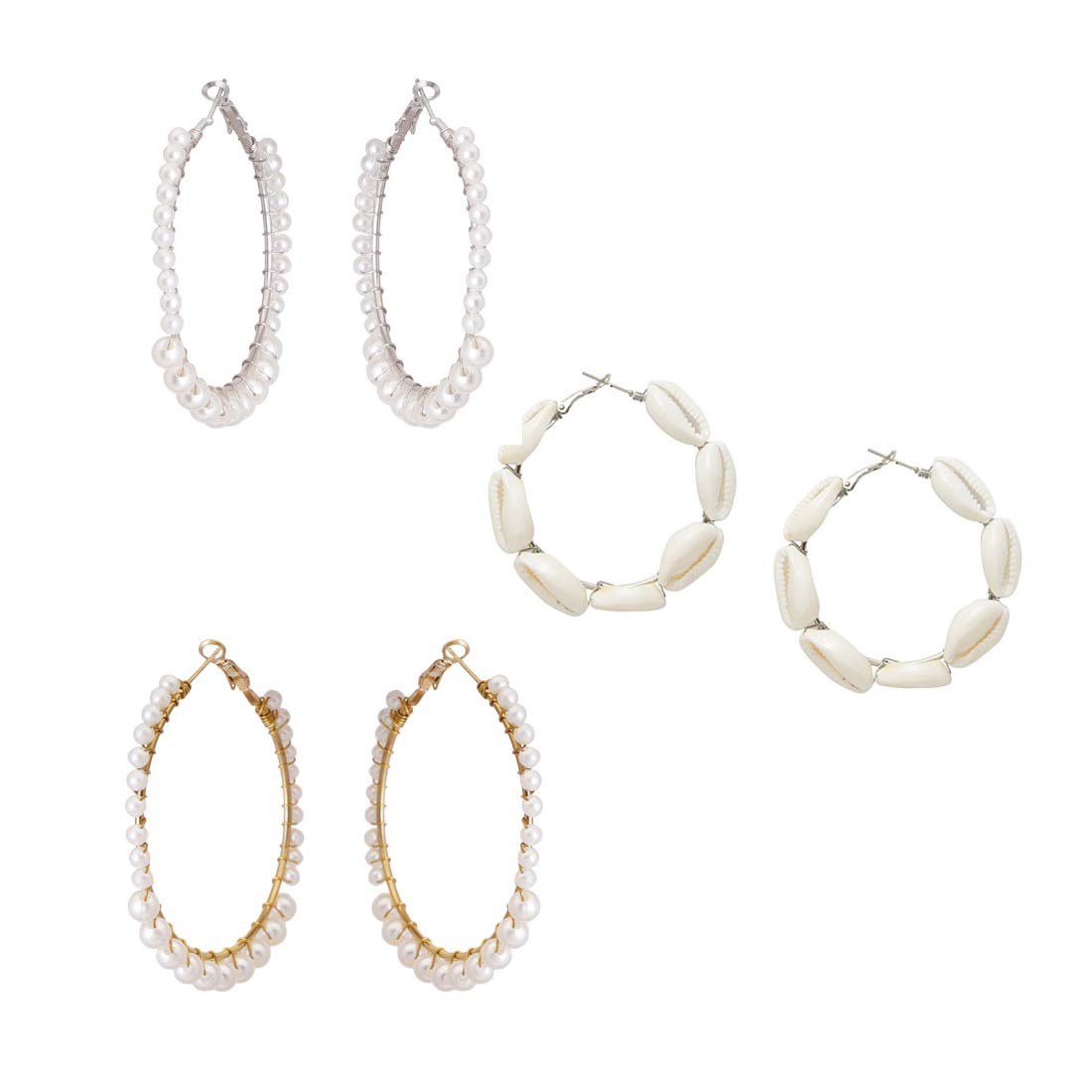 Yellow Chimes Hoop Earrings for Women Combo of 3 Pairs Latest Collection Pearl Hoop Earrings Set for Women and Girls