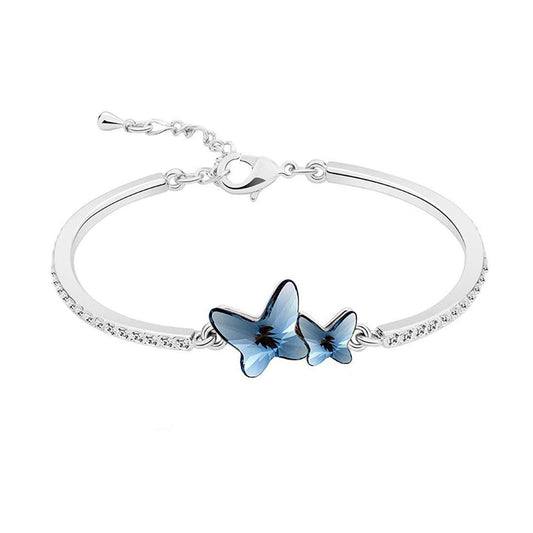 Yellow Chimes Valentine Gift for Girls Silver Plated Blue Butterfly Crystal Bracelet for Women and Girls