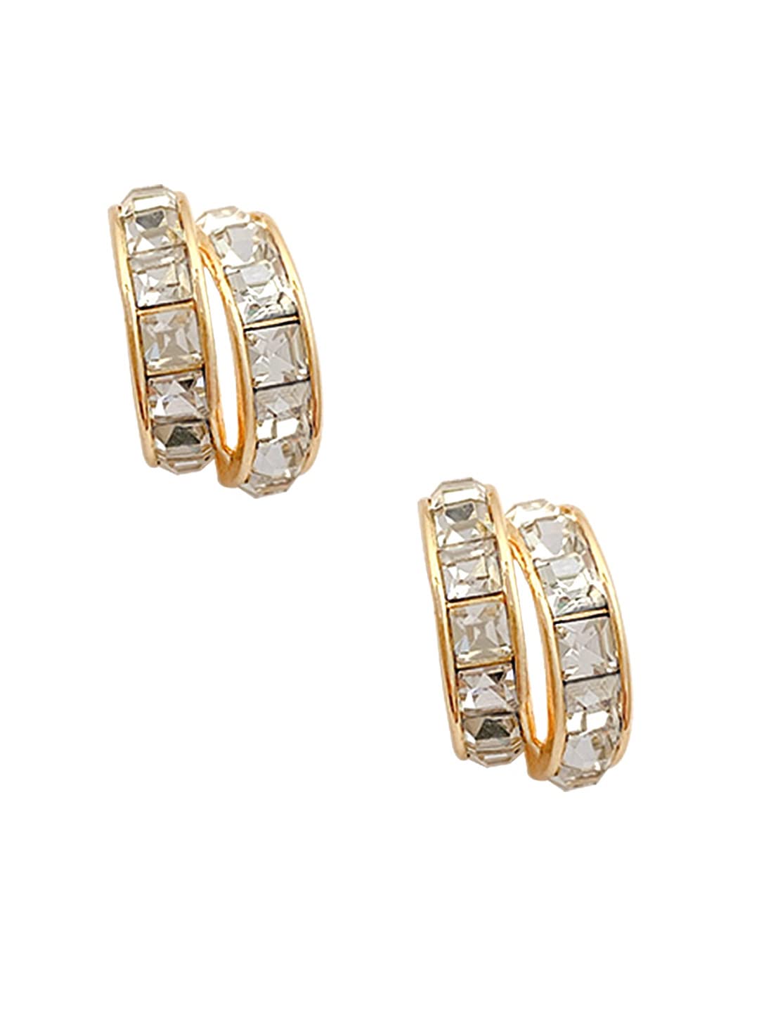 Yellow Chimes Earrings For Women Gold Tone Crystal Studded Double Rounded Huggie Hoop Earrings For Women and Girls