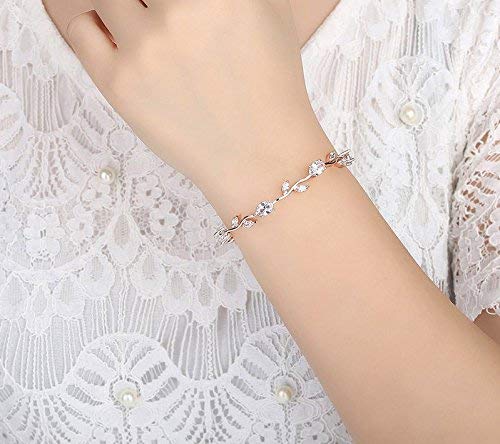 Yellow Chimes Valentine Gift for Girls Bracelet for Women and Girls White Crystal Bracelets for Women | Rose Leaf Shaped Rose Gold Plated Crystal Bracelet | Birthday Gift for Girls and Women Anniversary Gift for Wife