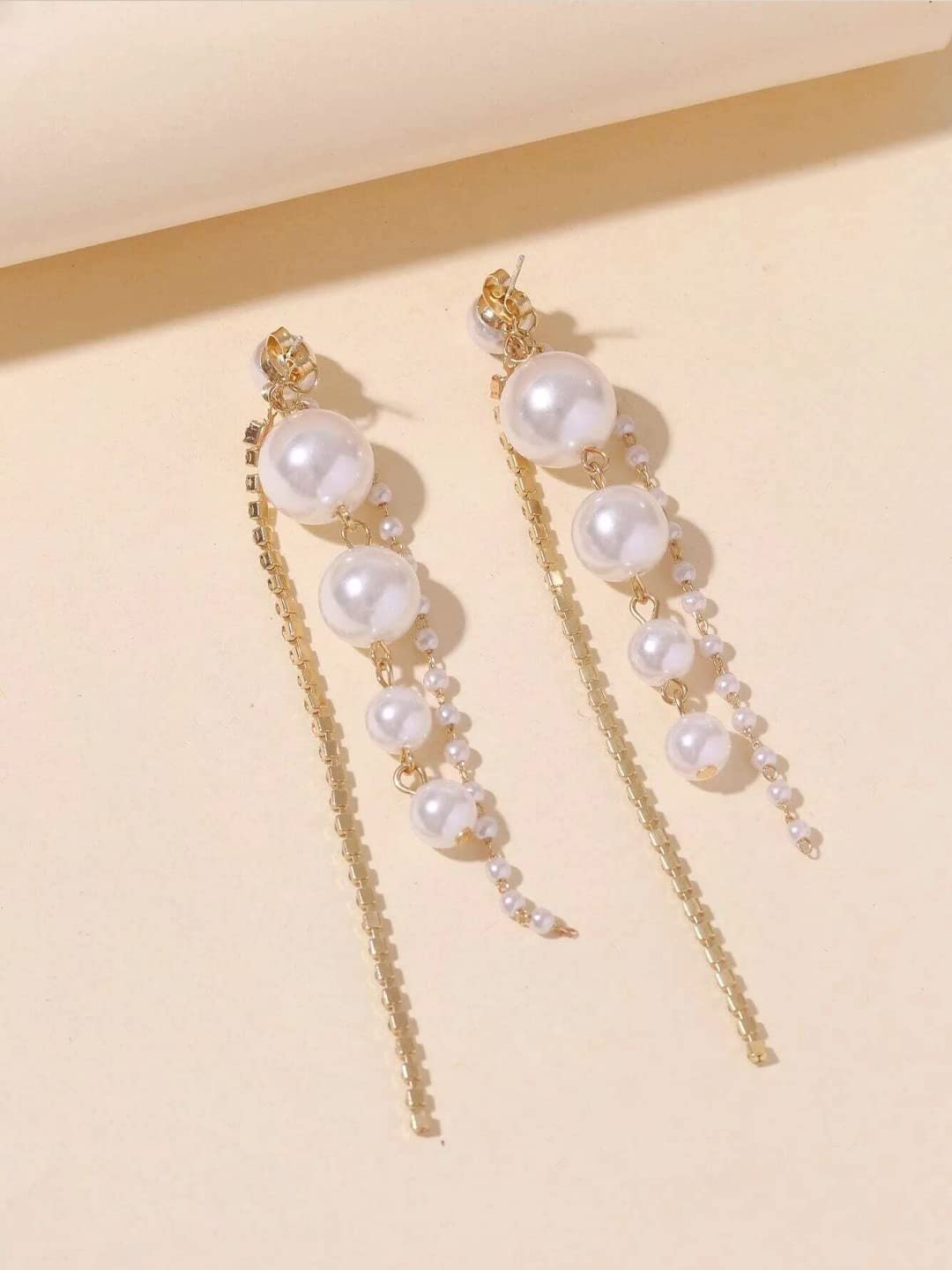 Yellow Chimes Earrings for Women and Girls Fashion White Pearl Dangler Earrings | Gold Plated Long Chain Hanging Pearl Dangler Earrings | Birthday Gift for Girls & Women