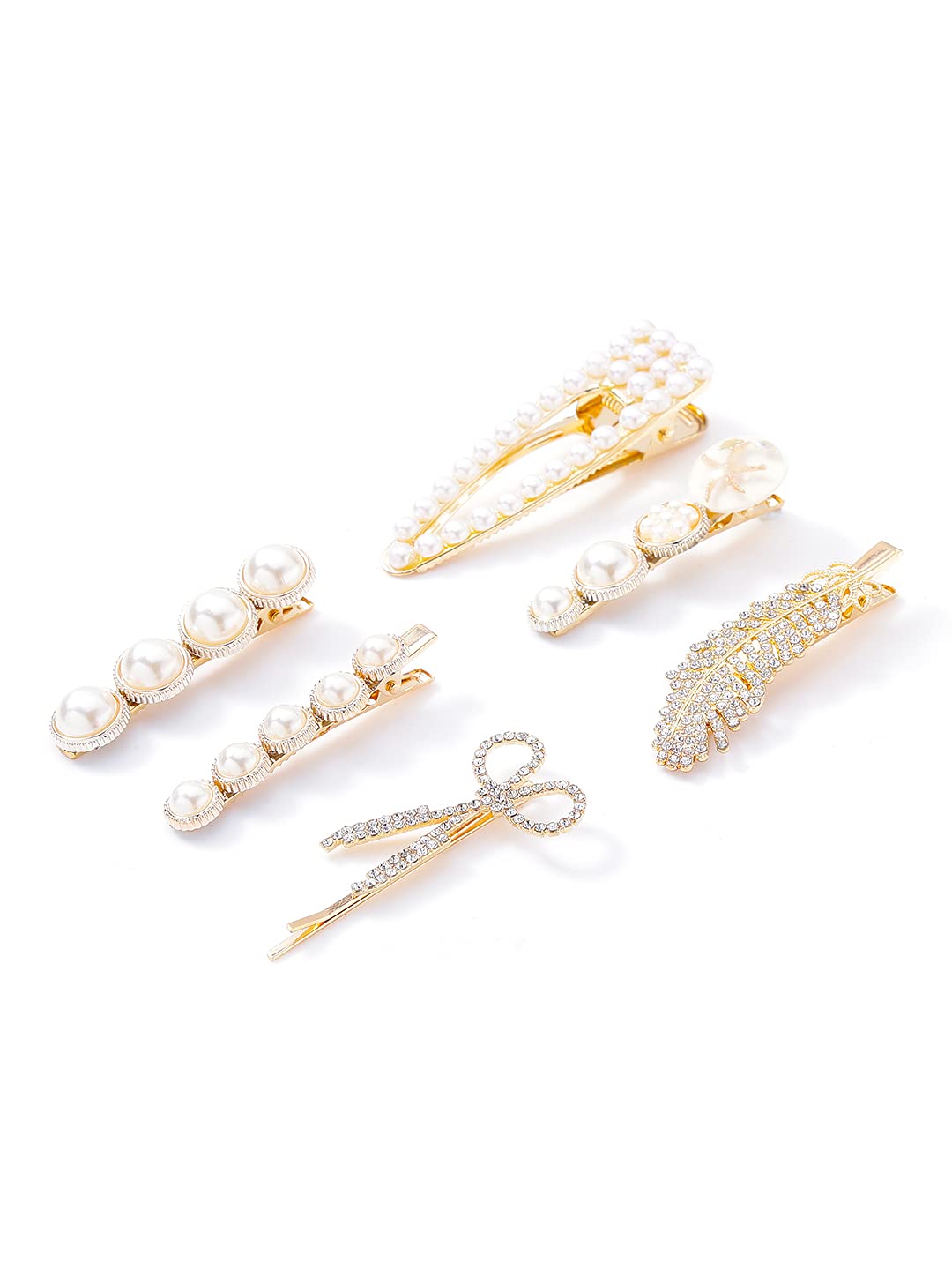 Yellow Chimes 6 PCs Hair Clips for Women Crystal Fancy Hairpins Hair Accessories for Women Girls, Gold, Medium (YCHACL-WM039-MC)