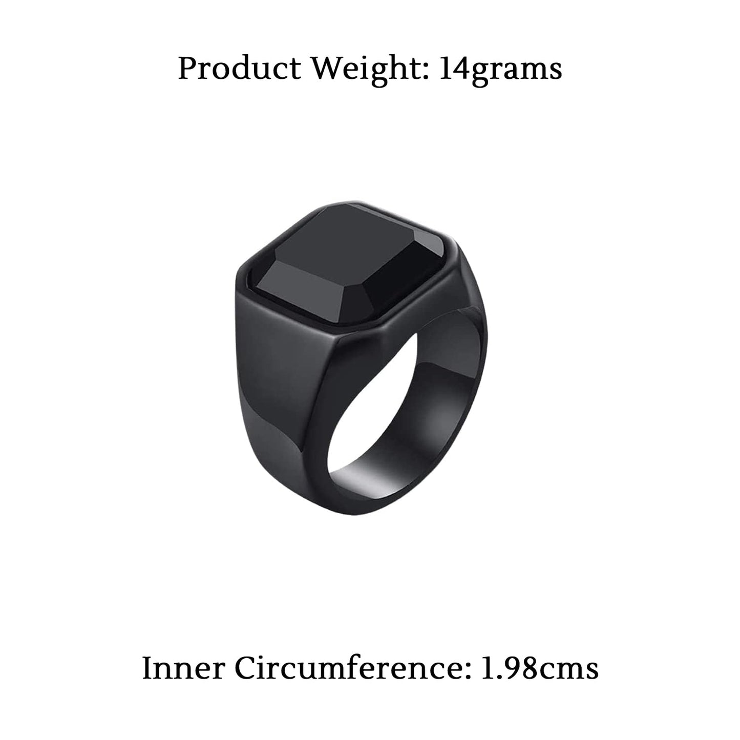 Yellow Chimes Rings for Men Stainless Steel Black Ring Square Shaped Crystal Black Steel Ring for Men and Boys.