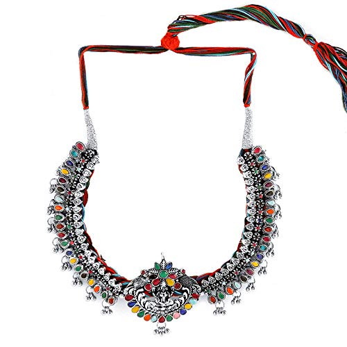 Yellow Chimes Oxidized Silver Classic Designer Traditional Choker Necklace Set with Earrings Oxidized Jewellery Sets for Women and Girls