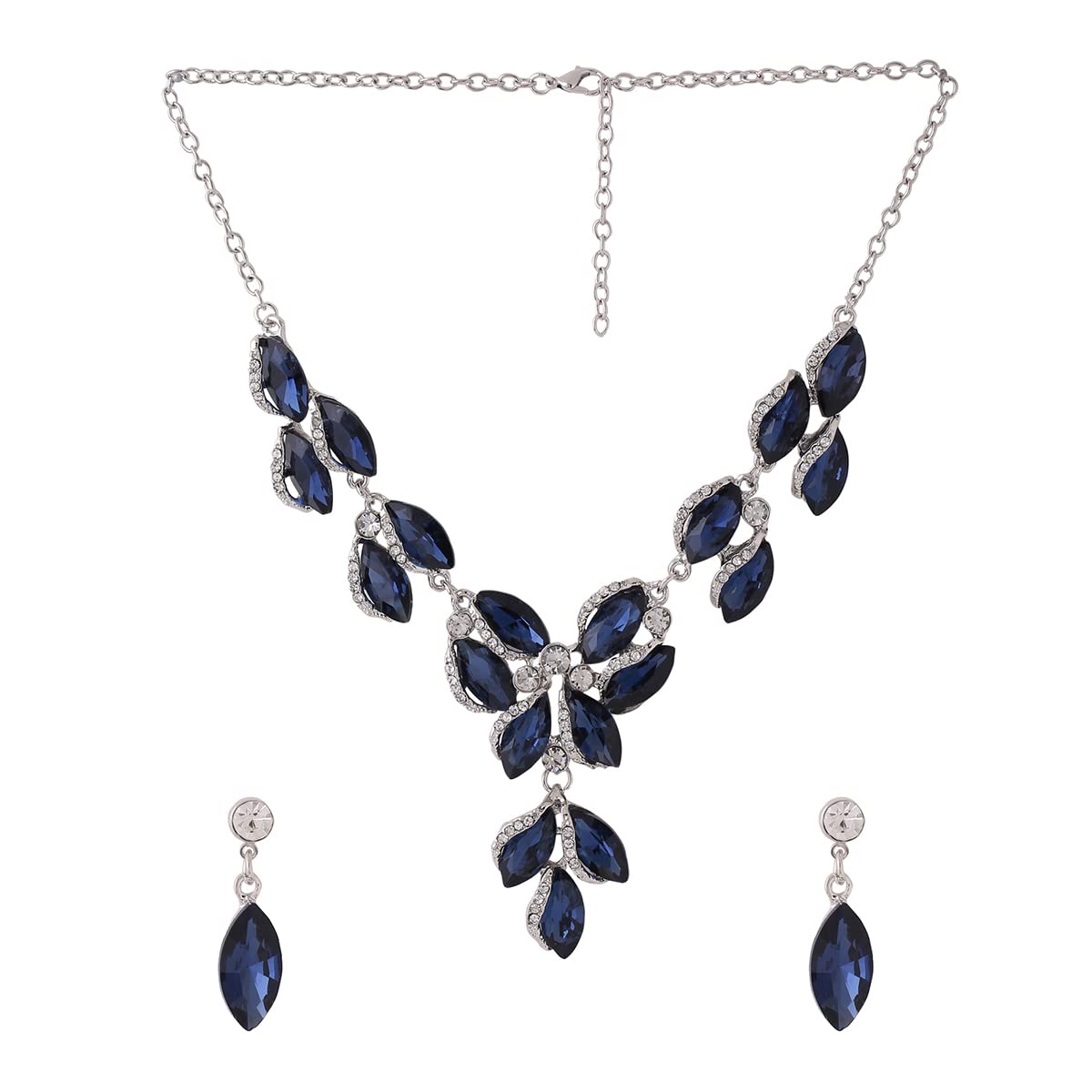 Yellow Chimes Jewellery Set For Women Dark Blue Oval Shaped Crystal Studded Necklace Set With Earring For Women and Girls